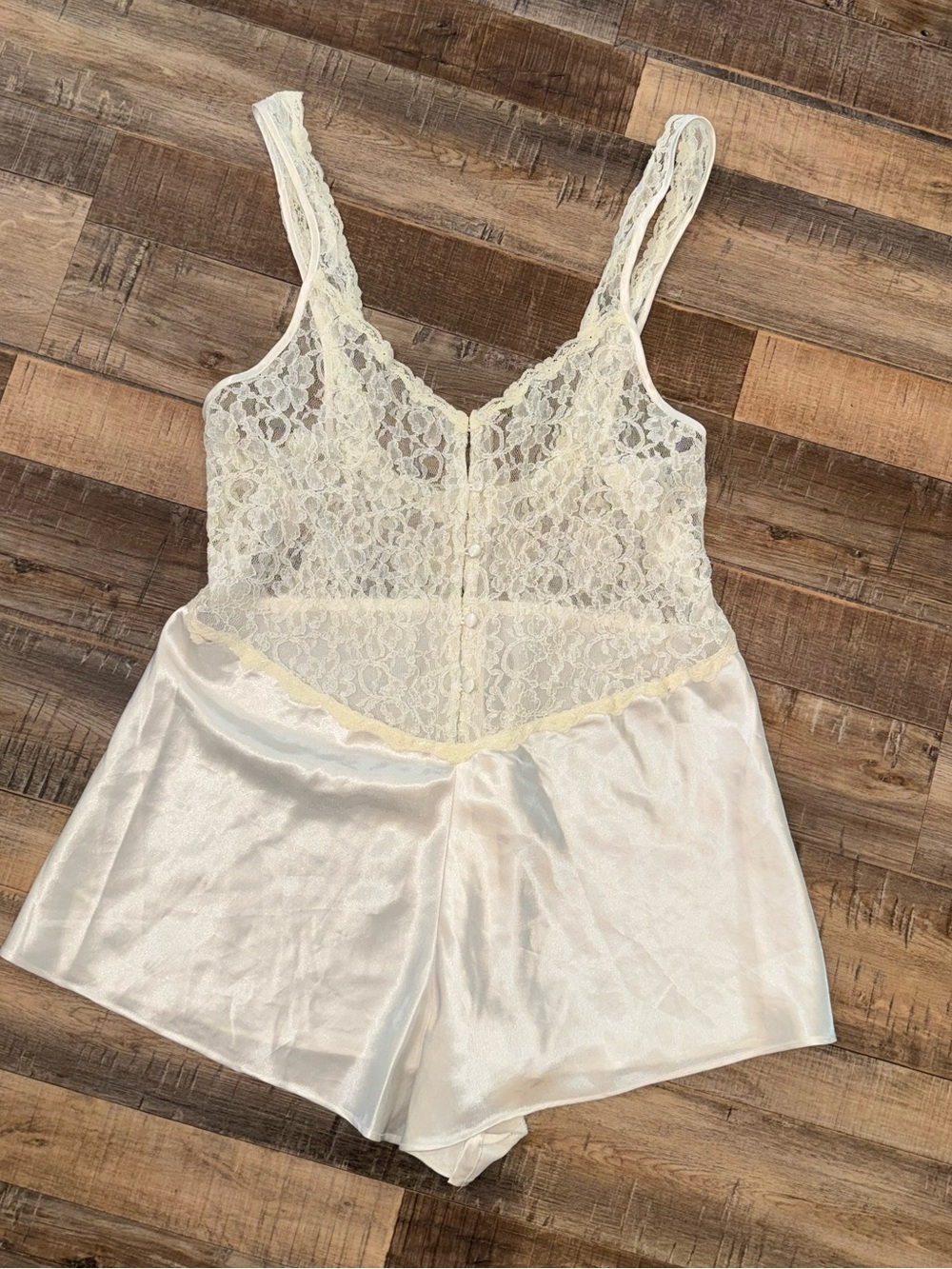 Victoria’s Secret VTG Gold Label Ivory Satin & Lace Teddy Lingerie Bride Medium